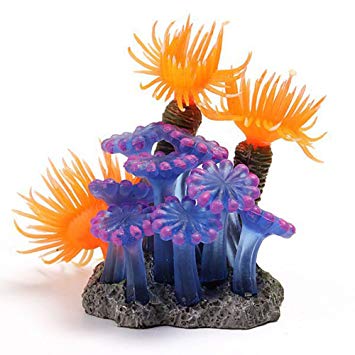 Glowing Effect Artificial Coral Plastic Leaves Flowers Accent Underwater Plants Decorative Aquarium Aquascaping Tank Ornament