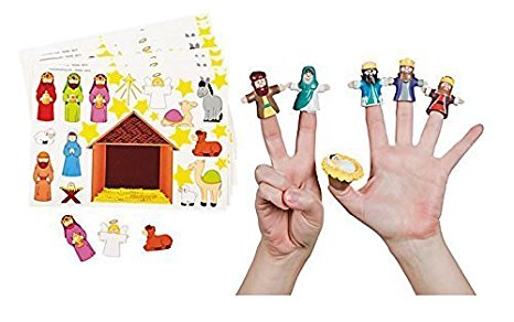 Finger Puppets for Christmas Storytelling and matching Nativity Sticker Set Activity for Kids Bundle