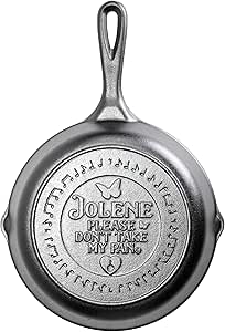 Lodge 8 Inch Dolly Parton Pre-Seasoned Cast Iron Stamped Skillet - Signature Teardrop Handle - Use in the Oven, on the Stove, on the Grill, or Over a Campfire - Jolene