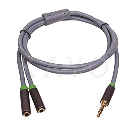 3.5mm Audio Splitter KAYO Cable 3.5mm Male to 2 Port 3.5mm Female -Compatible with iPhone, Samsung, LG Smartphones, Tablets, MP3 players, Bluetooth Speakers,with Mic function,GRAY Color (6FT -2PK)
