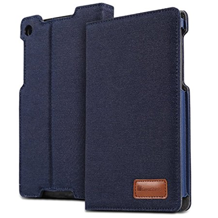 GreatShield VANTAGE Series Multi-Stand Denim Fabric Material Folio Case Cover with Sleep & Wake Function for Google Nexus 7 2 II FHD Tablet - Dark Blue