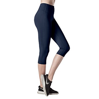 Lapasa Women's Sports Capris-SOFT WIDE WAISTBAND-Stretchy Yoga Pants Hidden Pocket L02