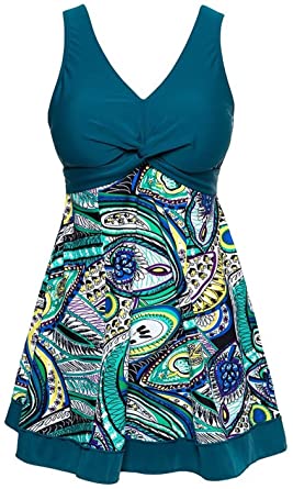 MiYang Women's Plus Size Printing Padded High Waist Swimdress