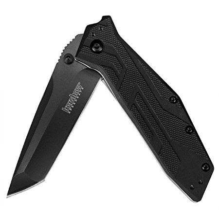 Kershaw Brawler (1990) Folding Pocket Knife with 3” Back-Oxide Finished High-Performance 8Cr13MoV Steel Blade; Black Glass-Filled Nylon Handle Scales with Reversible 4-Position Pocketclip; 3.9 oz.