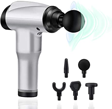 Massage Gun,Deep Tissue Percussion Muscle Massage for Pain Relief, Sore Muscle and Stiffness ,Cordless Massage Gun for Athletes,Handheld Electric Body Massager,Super Quiet Brushless Motor (Silvery)