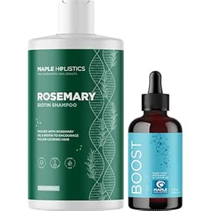 BOOST Biotin Hair Serum plus Rosemary Biotin Shampoo - Hair Thickening Serum with Peppermint and Rosemary and Volumizing Biotin Shampoo for Men and Women Bundle