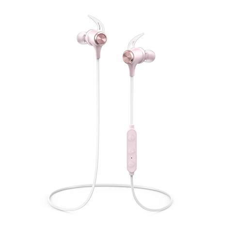 Wireless Headphones, Boltune Bluetooth 5.0 IPX7 Waterproof 16 Hours Playtime Bluetooth Headphones, with Magnetic Connection, Sports Earbuds for Running Built-in Mic (Pink)