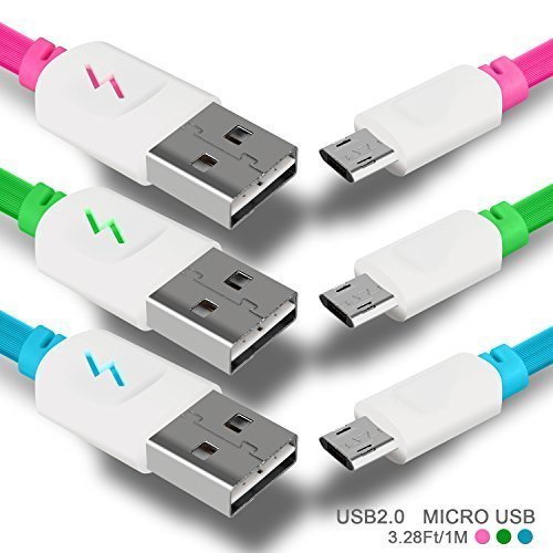 USB Cable Smilism 3 Pack 33ft USB 20 A Male to Micro B Sync Charge Cables with Reversible Connector for Android Samsung HTC Motorola Nokia and More RoseBlueGreen