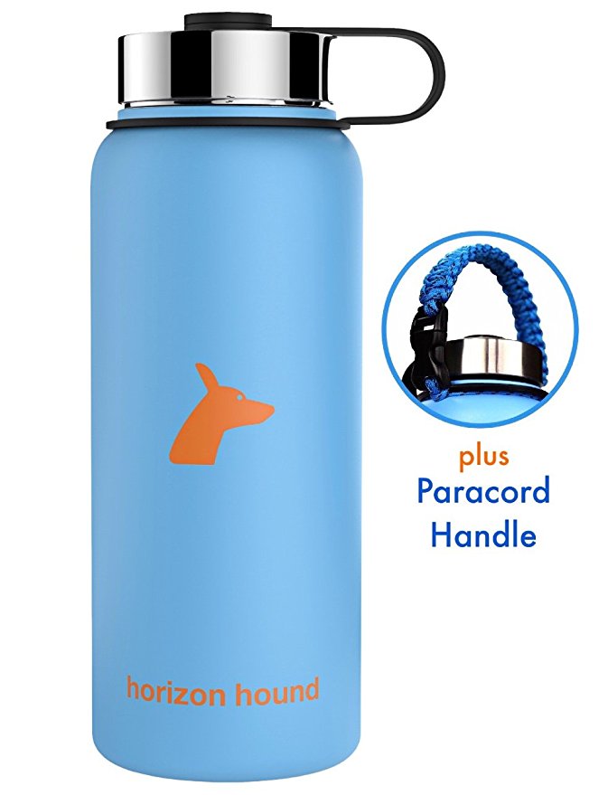 horizon hound 32 oz Water Bottle - Stainless Steel Vacuum Insulated Thermos Flask Wide Mouth - Leakproof Lid - Paracord Handle - BPA Free
