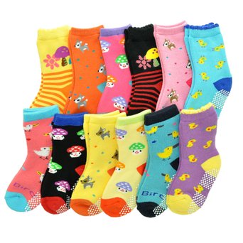 Angelina 12 Pairs French Terry Cotton Non-Skid Baby Socks