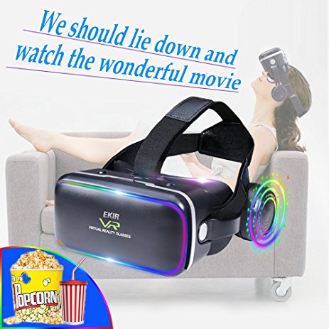 3D VR Headset Virtual Reality Glasses with Adjustable Head Straps and Stereo Headphones HD VR Goggles for 3D Movies and VR Game