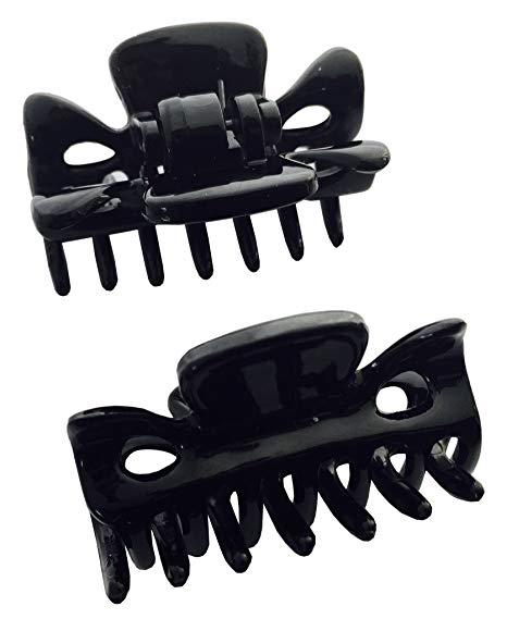 Parcelona French Classic Black Very Small Approx 1 1/2 Inch Hair Claws with Covered Spring - 2 Pieces
