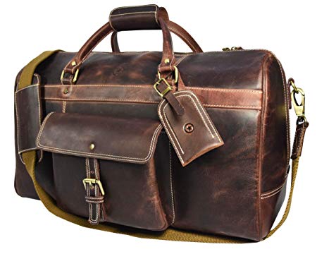 Aaron Leather 20 inch Full Grain Leather Weekender Duffle Bag (Walnut)