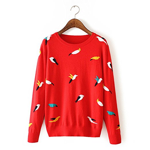 VANGULL Women Ladies Embroidery Birds Swallow Sweaters Sweatshirt Blouses Pullover