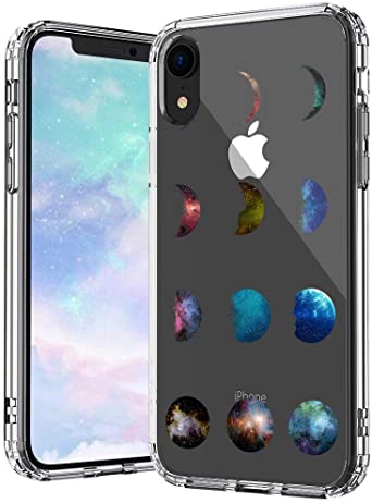 MOSNOVO iPhone XR Case, Moon Phase Pattern Printed Clear Design Transparent Plastic Hard Back Case with TPU Bumper Protective Case Cover for iPhone XR