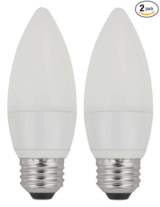 TCP 40 Watt Equivalent 2-pack, Energy Star LED Frosted Torpedo Deco Light Bulbs, Dimmable Soft White, RLDT5W27KF2