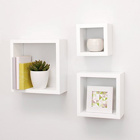 Kiera Grace Cubbi Contemporary Floating Wall Shelves, 5 by 5 Inch , 7 by 7 Inch , 9 by 9 Inch , White, Set of 3