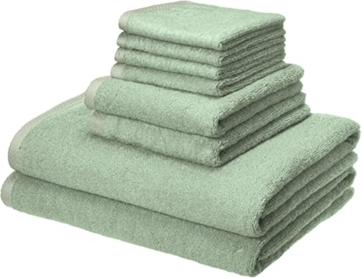 AmazonBasics Quick-Dry Bathroom Towels, 100% Cotton, 8-Piece Set, Seafoam Green