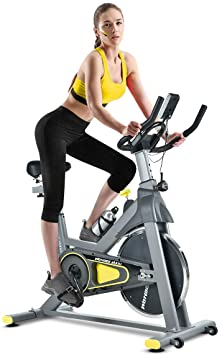 Wonder Maxi WSP6908H Indoor Exercise Bike - Belt Drive Stationary Bike with Adjustable Resistance and Senior LCD Monitor for Home Cardio Workout Bike Training (Gray & Yellow)