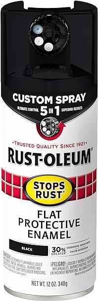 Rust-Oleum 376855 Stops Rust Custom Spray 5-in-1 Spray Paint, 12 oz, Flat Black