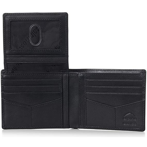 Alpine Swiss RFID Mens Wallet Deluxe Capacity Passcase Bifold With Divided Bill Section