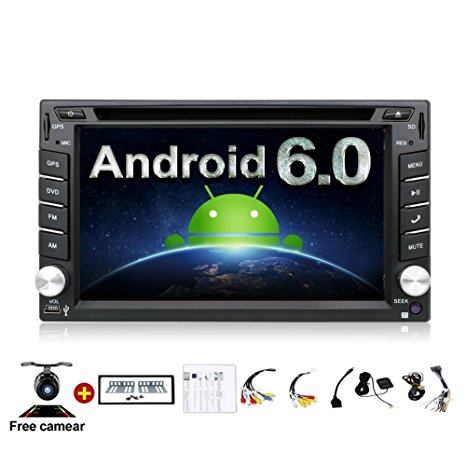 2GB 32G Quad 4 Core 6.2 inch 2 Din Android 6.0 Car Stereo Radio Muti-touch Screen GPS Navigation DVD Player Support 3G WIFI Bluetooth OBD2 Mirror Link with Backup Camera