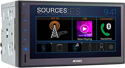 Jensen CMR682 6.8 inch Double DIN Bluetooth Car Stereo Digital Media Receiver with AM/FM/MP3/USB/Front & Rear Camera Support & Push to Talk Button
