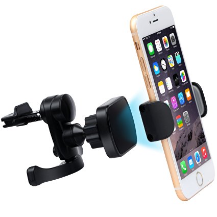 IPOW Smartphone Air Vent Strong Magnet Car Mount Holder Cradle With Take On/Off Magnetic Clamp For iPhone Or Samsung Galaxy Which Width Between 2.0-3.4 Inches,Black With Metal Vent Hook