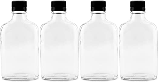 Cornucopia 200ml Glass Liquor Bottles (4-Pack); Glass Flask with Tamper Evident Seal Caps