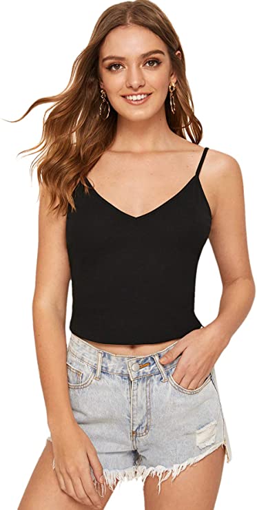 DIDK Women's Casual V Neck Sleeveless Cami Crop Top Spaghetti Strap Camisole