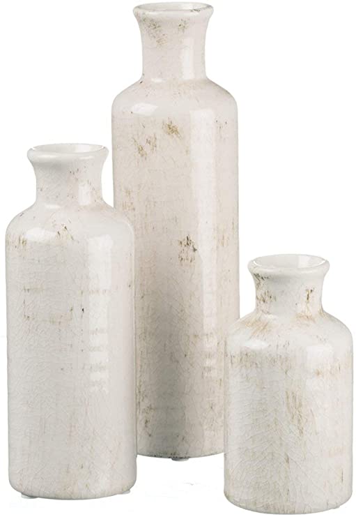 Sullivans Small White Vase Set (Ceramic), Rustic Home Decor, Distressed White, Set of 3 Vases (CM2333).
