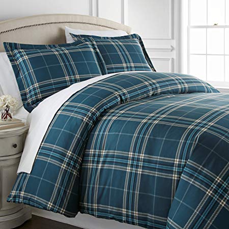 Southshore Fine Living, Inc. Vilano Plaid Collection - Premium Quality, Down-Alternative, Hypo-Allergenic, Over-Sized 3-Piece Comforter Set, King/California King, Blue
