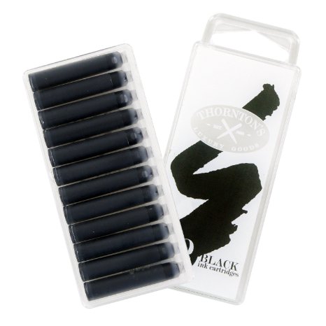 Thornton's Luxury Goods Short Standard International Fountain Pen Ink Cartridges, Black Ink, Pack of 12