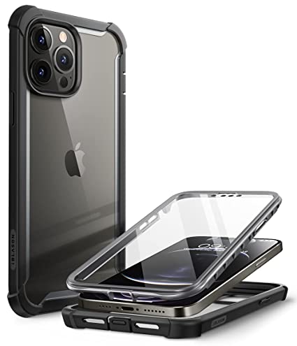 i-Blason Thermoplastic Polyurethane Dual Layer Rugged Clear Bumper Ares Back Cover with Built-in Screen Protector for iPhone 13 Pro Max 6.7 inch 2021 Release (Black)