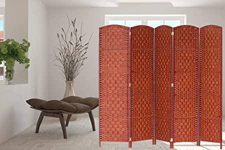 Legacy Decor 5 Panels Room Divider Screen Weaved Bamboo Fiber Honey Color 5.9 ft High X 7.3 ft Wide