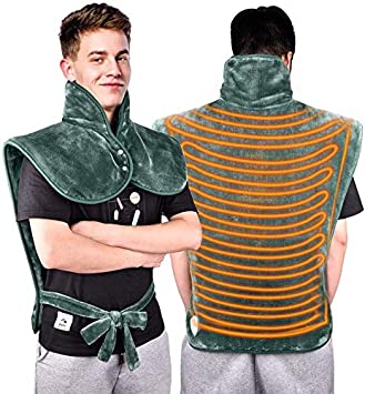 HailiCare Electric Heat Back Pad Back Warmer Wrap for Shoulder Neck and Full Back, Help Relieve Pain with 6 Heating Modes, Overheating Protection, Auto-Off, Built with Waistband- Green (24"x35")