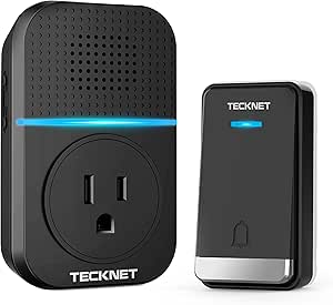 TECKNET Wireless Doorbells for Home with 1 Receiver, IP65 Waterproof Classroom Door Bell Ringer Wireless with 32 Ringtones & 5 Level Volume, 1300ft Range Self-Powered Doorbell Chimes Kit for Home