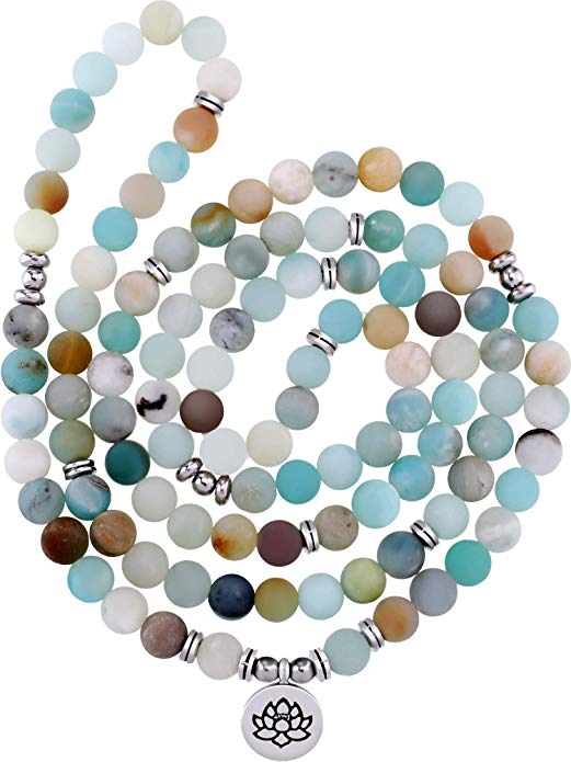 8 mm Mala Amazonite Necklace Bracelet Mala Necklace Beads Natural Gemstone Necklace with 108 Round Beads for Men Women Jewelry Decoration Supplies