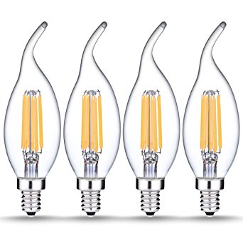 Luohaoshi E12 Dimmable LED Filament Flame Tip Candelabra Light,6W(60W Equivalent)Natural White 4000K,600LM,Candle Led Light Bulb(4 Pack)