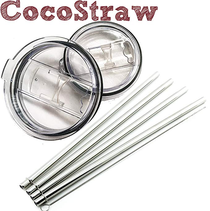 Replacement Lid for Ozark Trail 30 oz   4 Stainless Steel Straws CocoStraw Vacuum Yeti RTIC Tumbler Rambler Drinking Cup