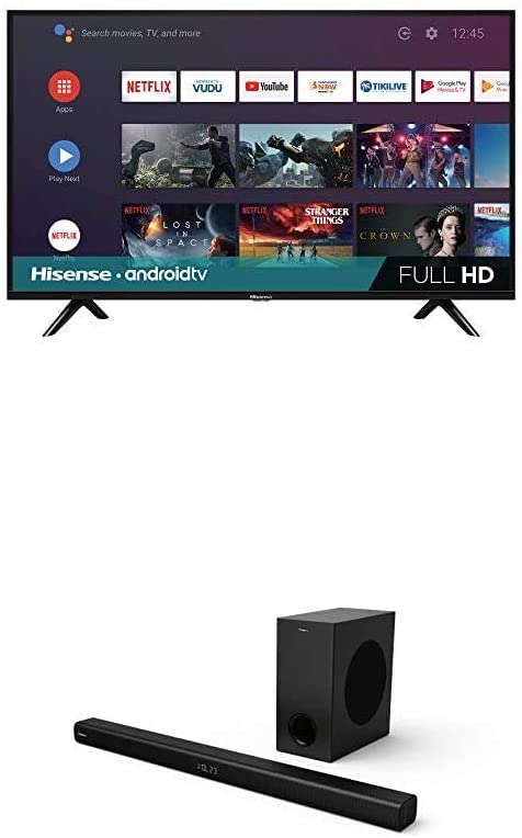 Hisense 40-Inch 40H5500F Class H55 Series Android Smart TV with Voice Remote & 2.1 Channel Sound Bar Home Theater System with Wireless Subwoofer with Bluetooth