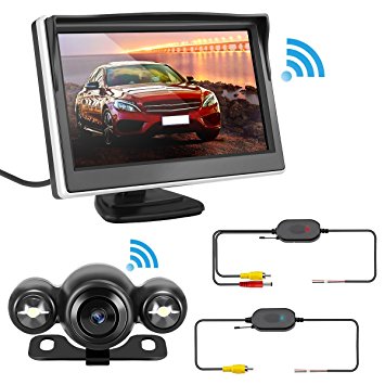Backup Camera and Wireless Monitor Kit,Car Rear View Camera System with 4.3'' Color HD LCD Monitor Tvird Waterproof Night Vision 170°Wide Angle Viewing Parking System