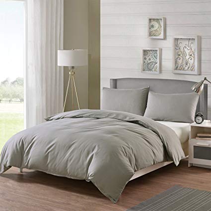 Double Duvet Covers Set, 3 PC Bedding Set Grey 100% Brushed Ultra Soft Comfortable Microfiber, Duvet Double Cover Set 200x200 cm with Zipper and 4 Corner Loops, 2 Pillowcases 50 x 75 (Grey, Double)