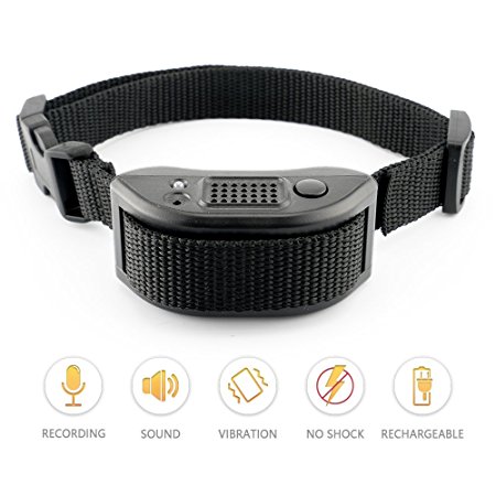 Bark Collar with Training Commands Recording Rechargeable Humane No Shock Collar by Best Buds Christmas Gift for Small Medium Large Dogs Anti Barking Vibration & Sound Automatic Electric Collar