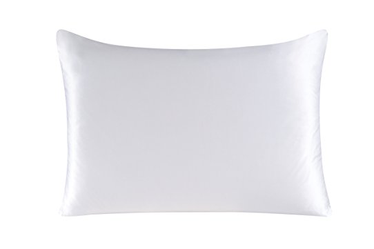 Townssilk Both Side 100% 19mm Silk Pillowcase Queen Size Pillow Case Cover with Hidden Zipper White