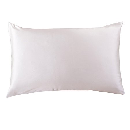 OROSE 19mm Luxury 100% Pure Mulberry Silk Pillowcase with Cotton Underside, good for hair, sleep and facial beauty, prevent wrinkle and allergy, with hidden zipper, gift wrap (Standard, Ivory)