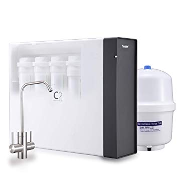 Comfee 4-Stage Under Sink Mini Reverse Osmosis Drinking Water Filtration System - Two Handle Faucet Delivers Purified RO Water for Drinking and Rinse Water for Fruits,Vegetables- NSF372 & UL Certified