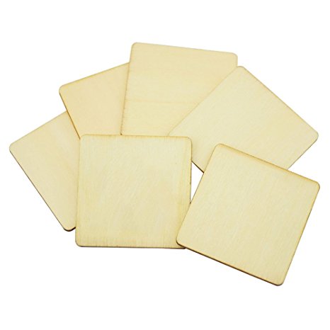 LifBetter 50 PCS Blank Square 1.96" (50mm) Unfinished Wood Pieces for DIY Arts, Crafts, Laser Engraving Carving, 1.96 x 1.96 x 0.12 inch (50 x 50 x 3 mm), 3g/pcs