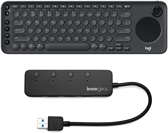 Logitech K600 TV Wireless Keyboard with Integrated Touchpad and Knox 3.0 4 Port USB HUB Bundle