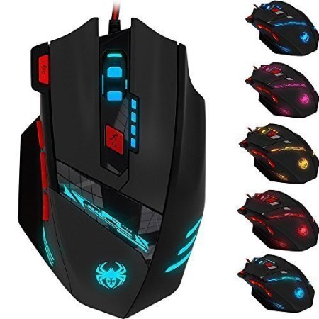 2016 New Version Zelotes T90 Professional 9200 DPI High Precision USB Wired Gaming Mouse8 ButtonsWith 7 kinds modes of LED Colorful Breathing Light Weight Tuning Set Black